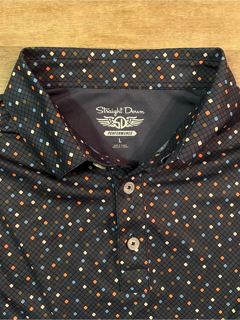Straight Down Polo Shirt Mens Large Performance Stretch Geometric Print